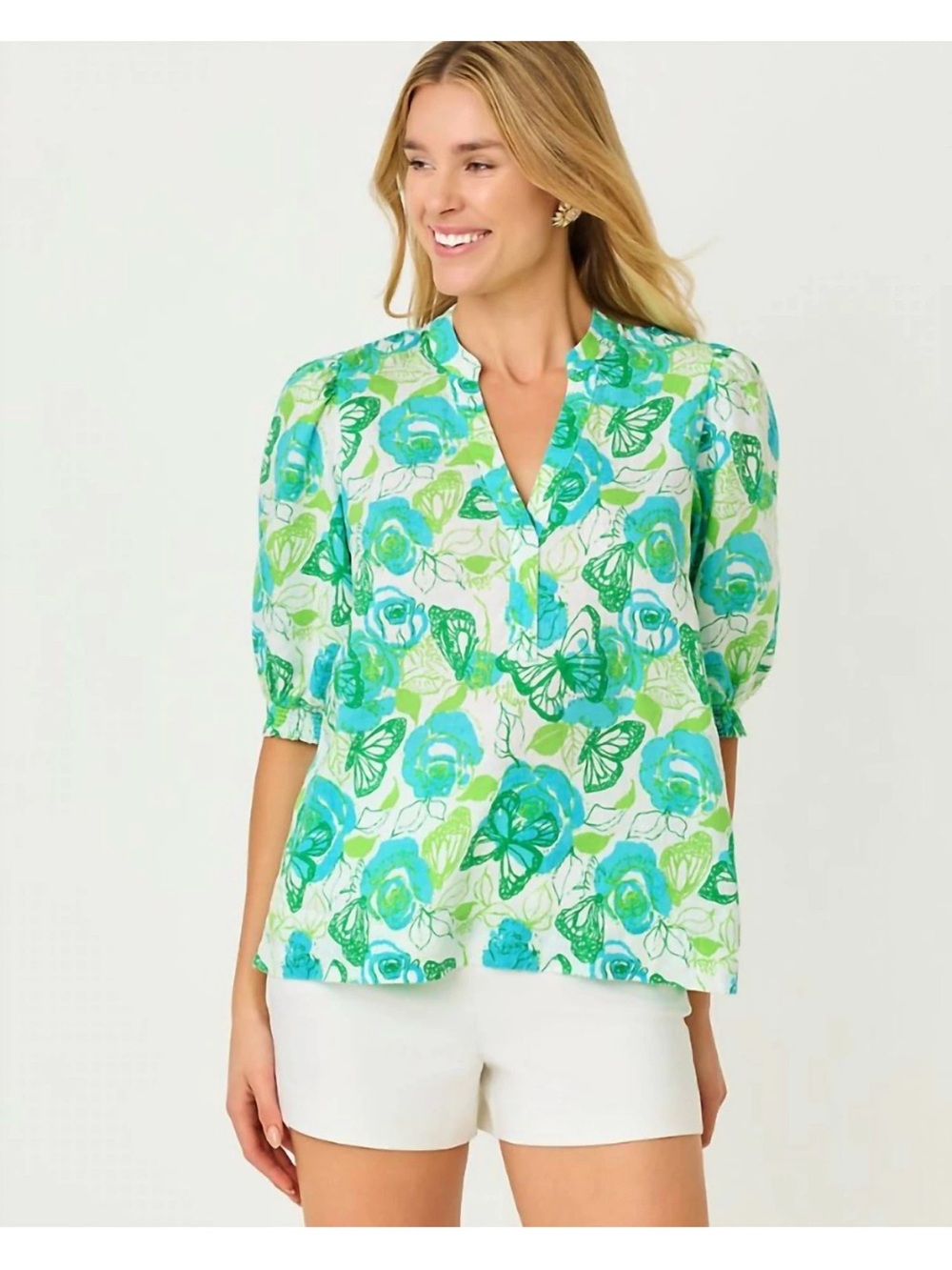 Lilly Pulitzer Mialeigh Linen Blouse Monarch Rose Butterfly 10